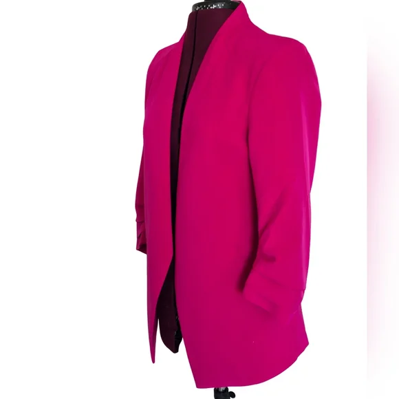 Rachel Zoe Hot Pink Ruched Sleeve Open Front Blazer Size M - Picture 2 of 6